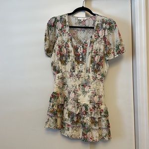 LoveShackFancy Keelin Asymmetric Swiss-Dot Cotton & Lace Minidress Size S